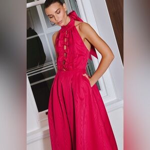 Rebecca Vallance Tahlia Watermark Taffeta Halter Midi Dress